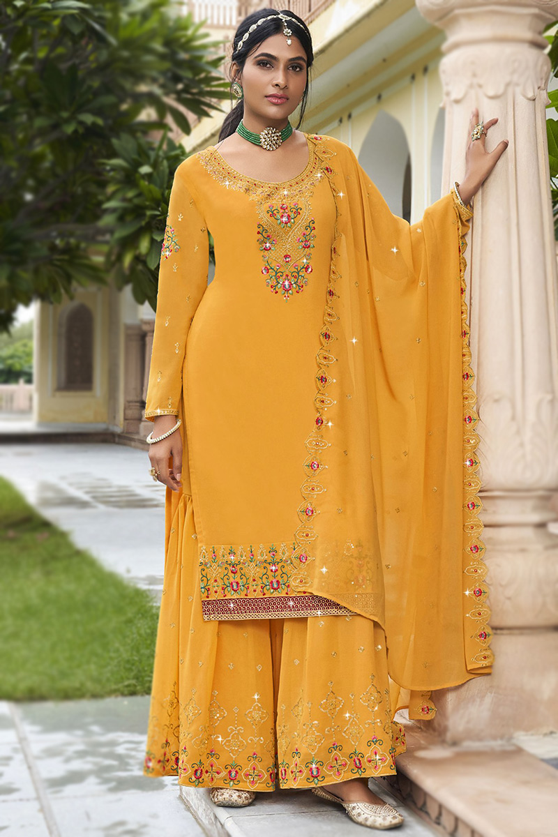 Sharara Suit Yellow Pakistani Bridal Dresses Sharara Suit Haldi