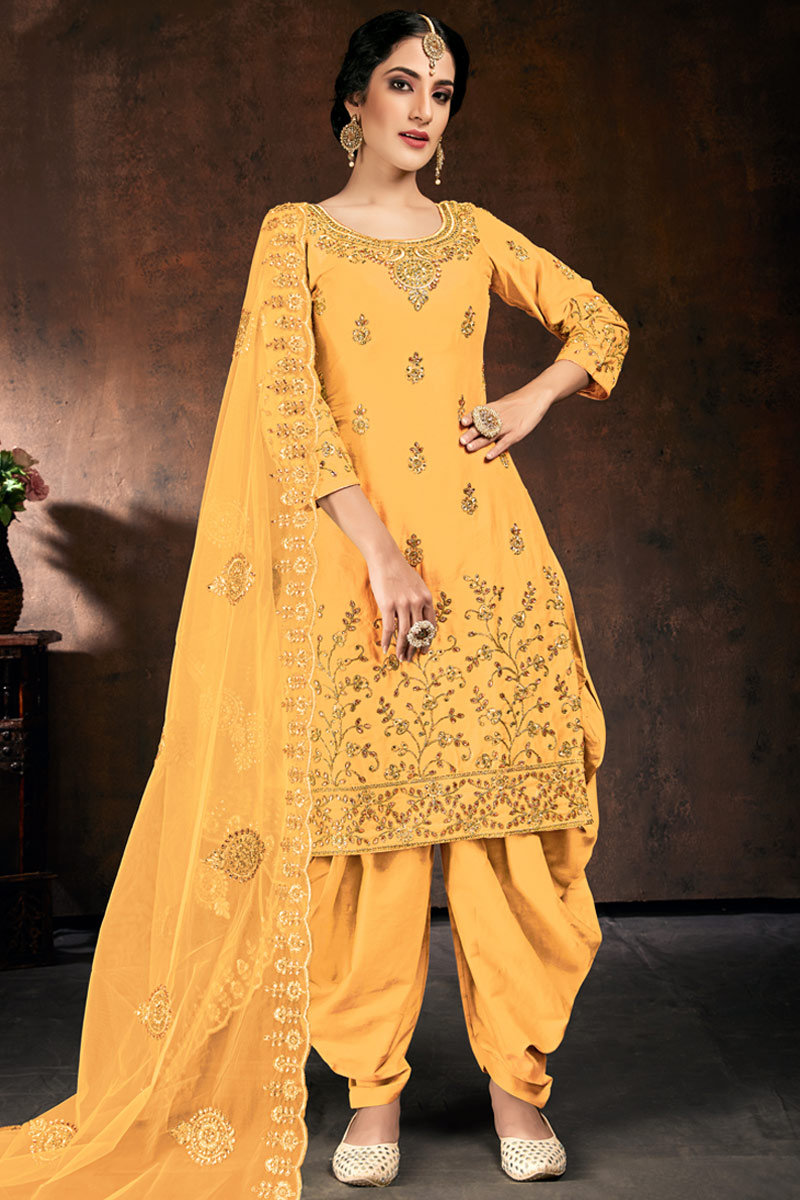 full yellow patiala suit