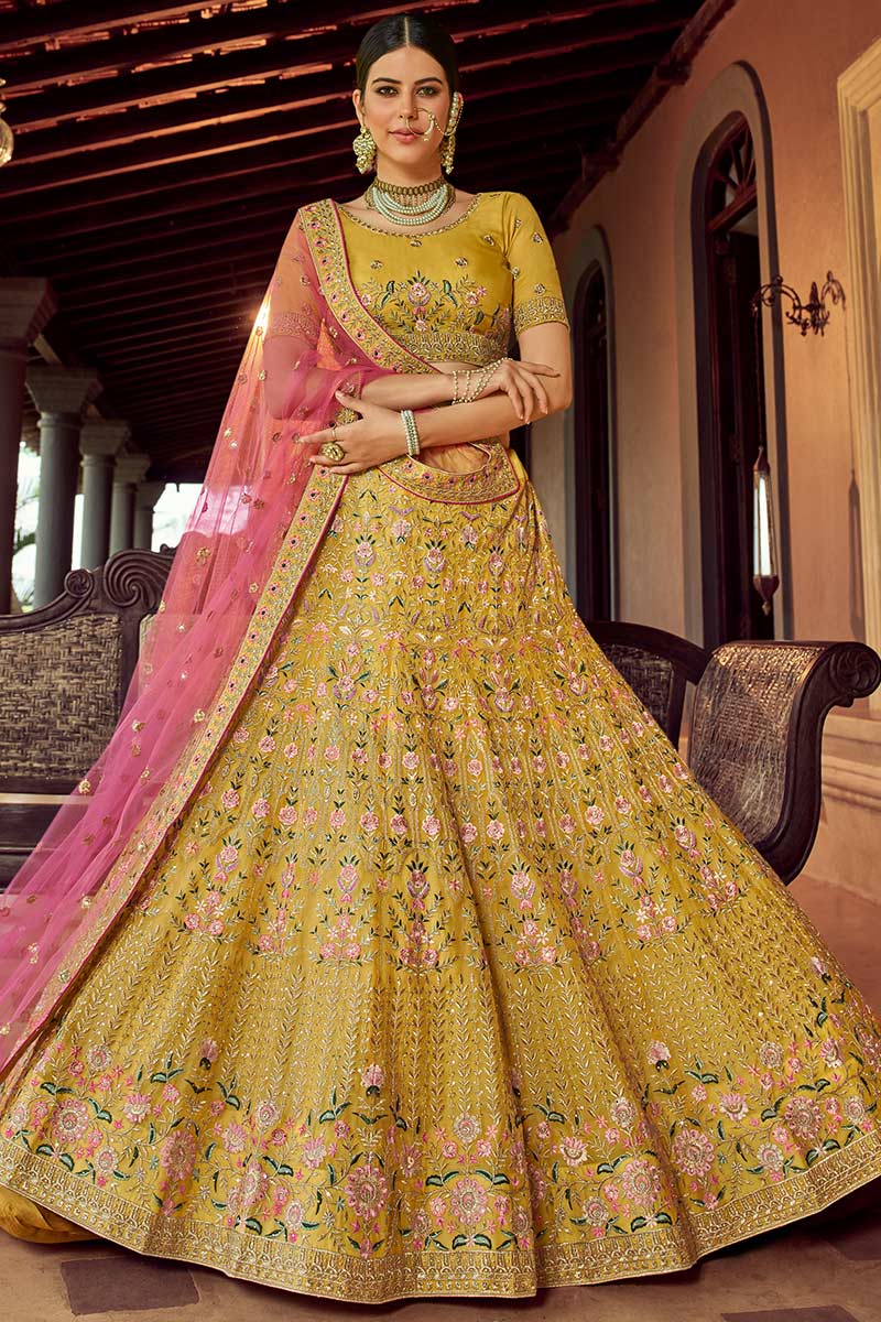 Lehenga for Party Wear in Georgette Mustard Yellow