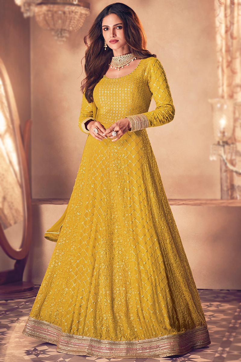 Yellow Colour Gown For Wedding Embroidery Lemon Yellow Wedding