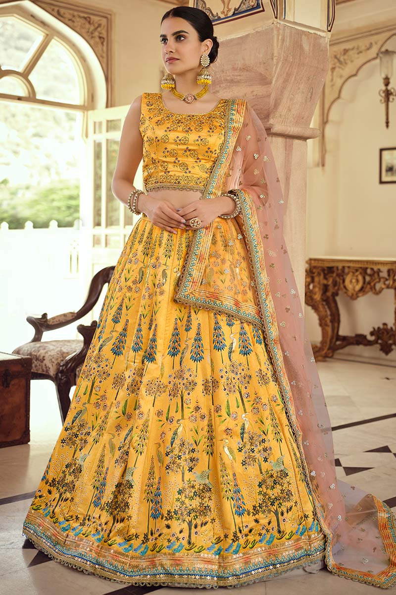 Mustard Yellow Silk Party Wear Lehenga Choli