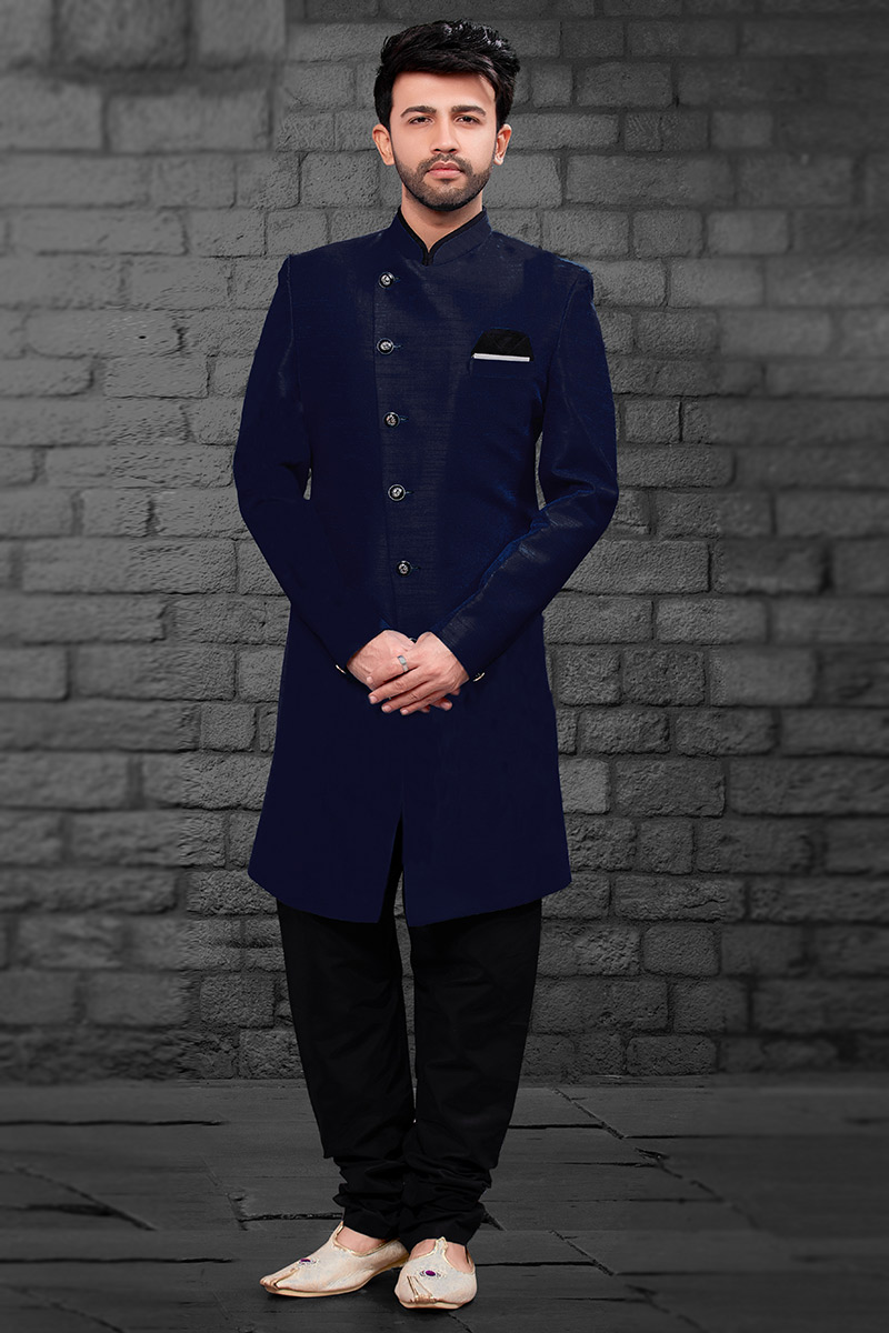 Navy blue color sherwani best sale