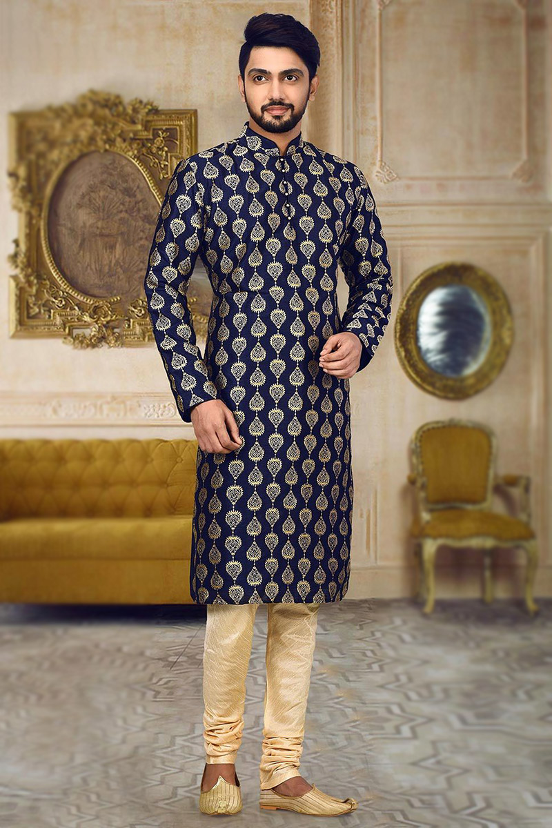 Navy Blue Men Kurta Pajama MKPA02747