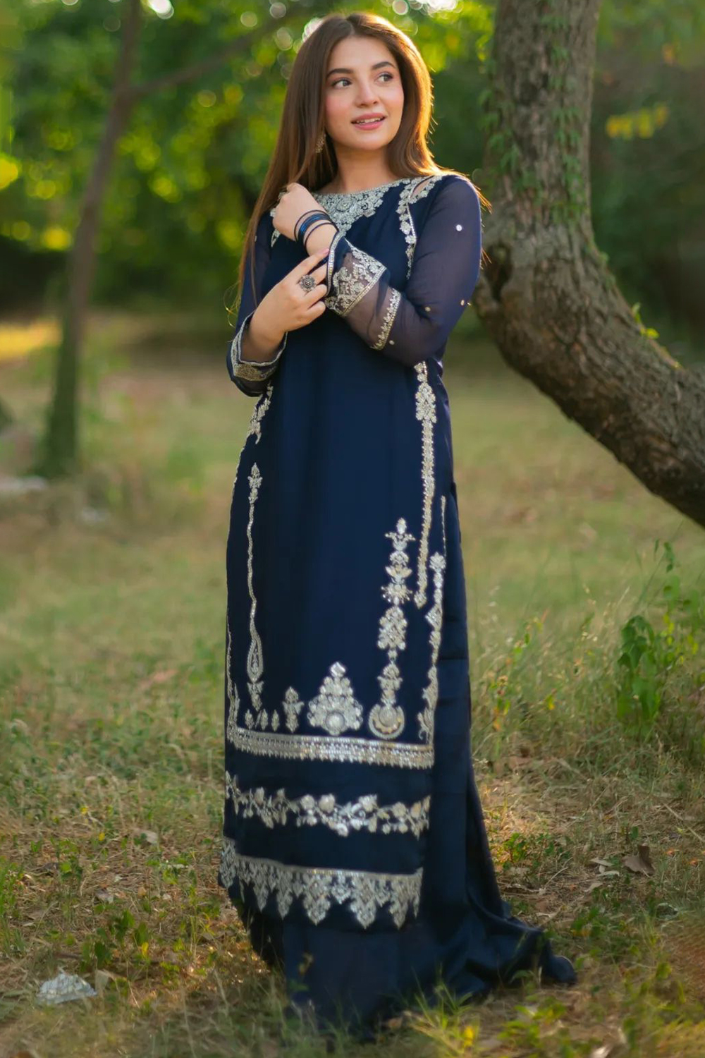 Navy Blue Blue Plazo Dress Navy Blue Georgette Embroidered