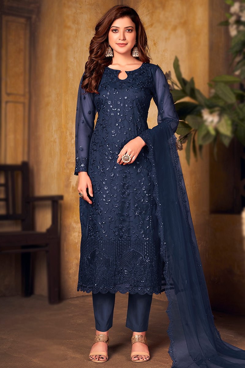 Buy Net Navy Blue Trouser Suit LSTV117063