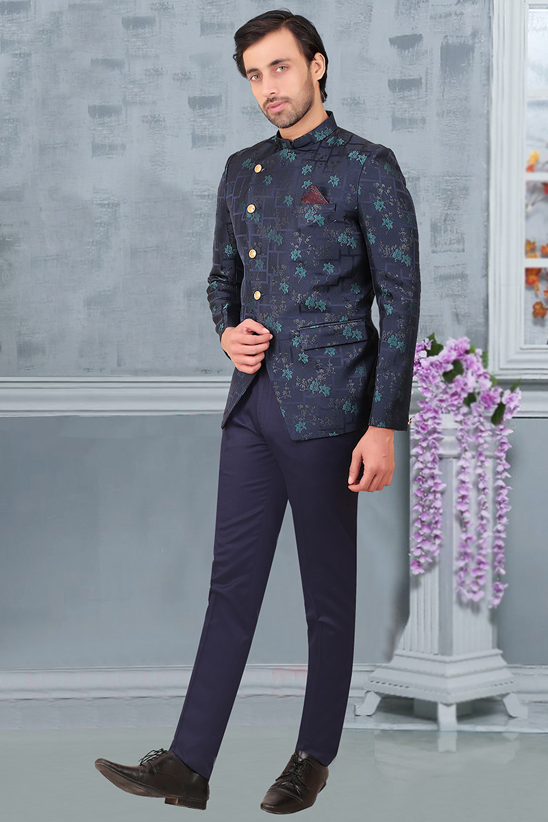 Plain terry rayon dhoti sherwani in navy blue best sale