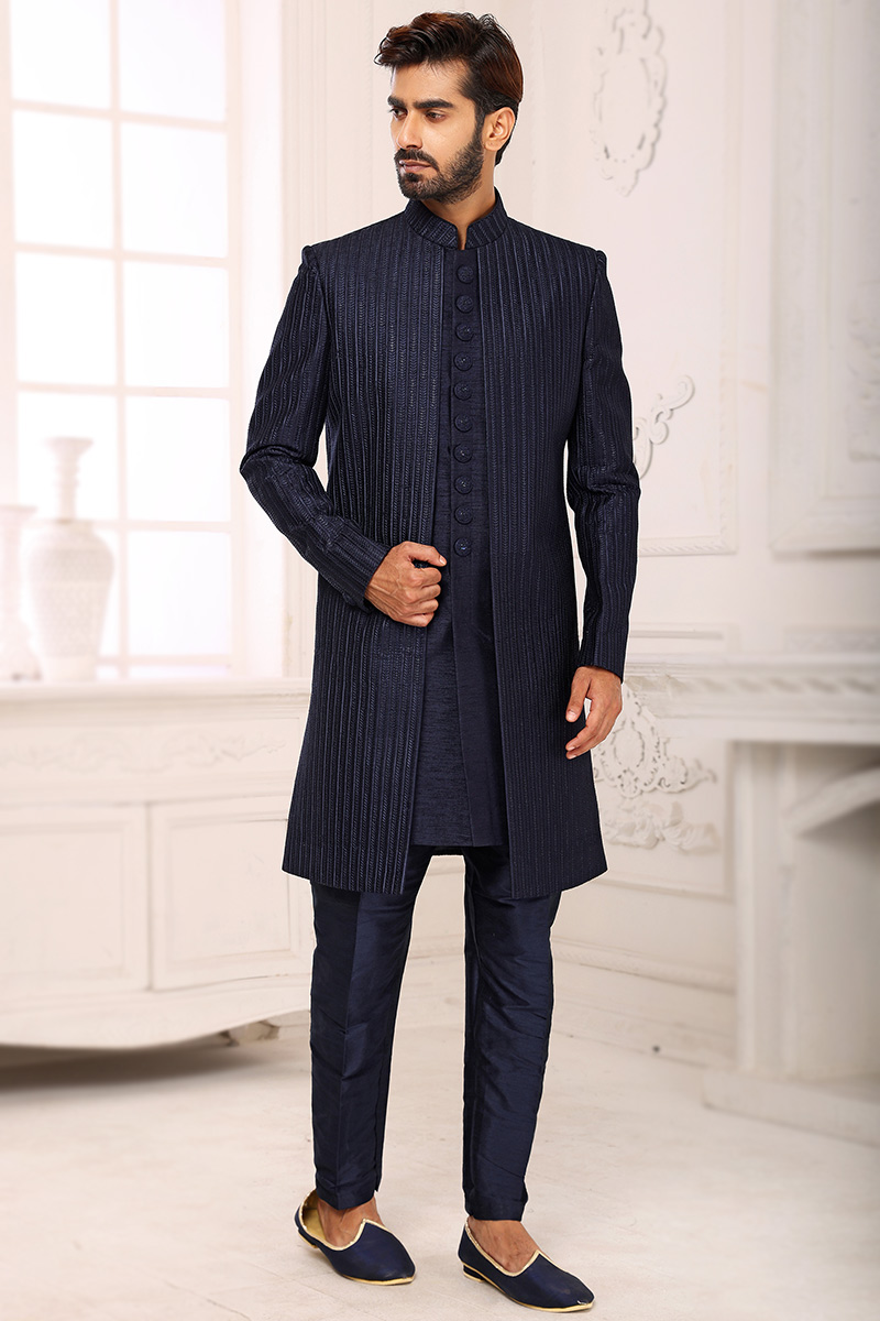 Navy Blue Sherwani Shoes For Indo Western Sherwani Silk Men
