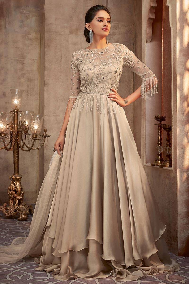 cream net dress Buy and Silk Designer Gown In Beige Colour Online - LSTV04196 Eveliina vintage I made my wedding The cream net fabric Size:46FR - 18UK - 14US Material-Polyester Blend
