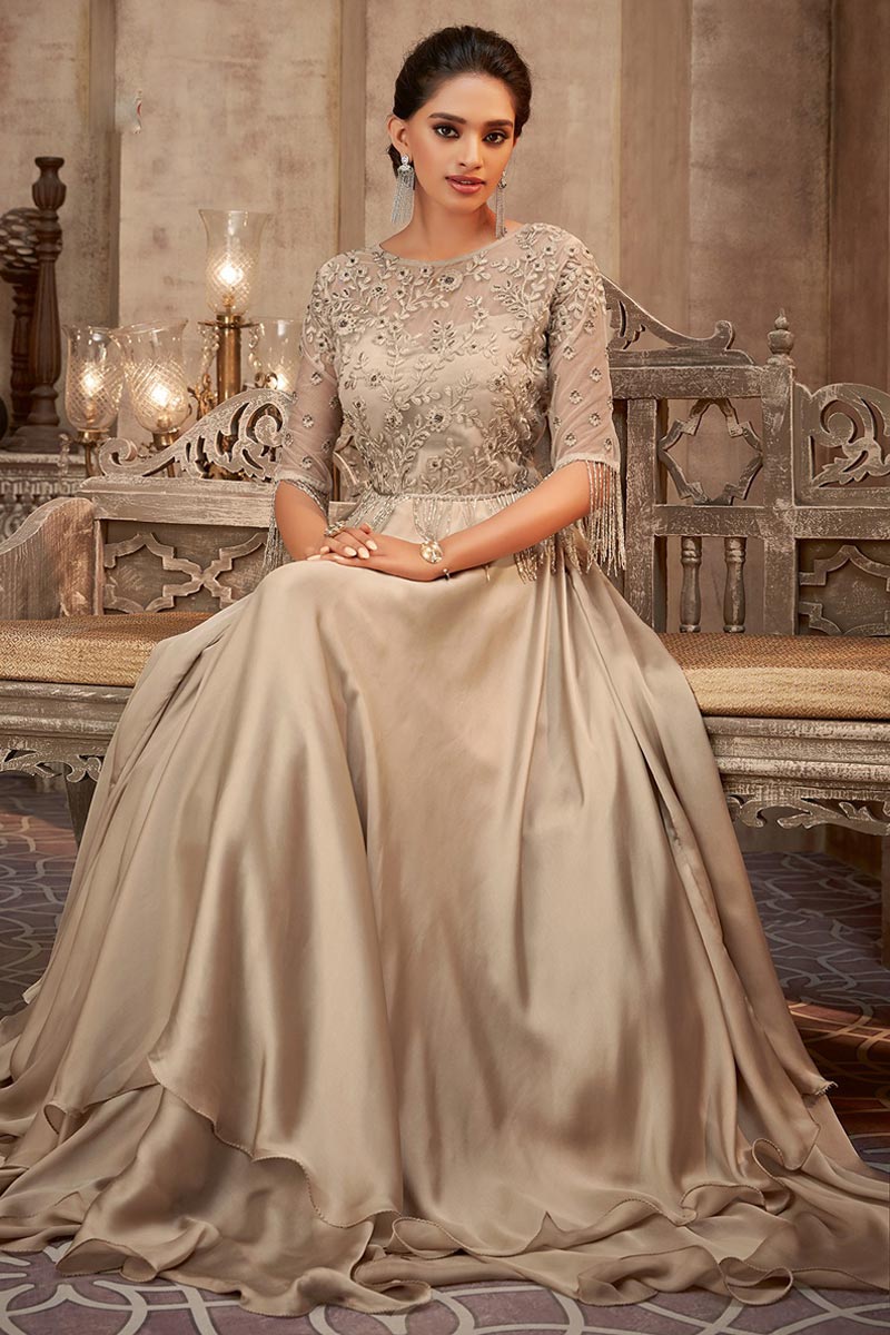 Buy Net and Silk Designer Gown In Cream Beige Colour Online - LSTV04196 |  Andaaz Fashion