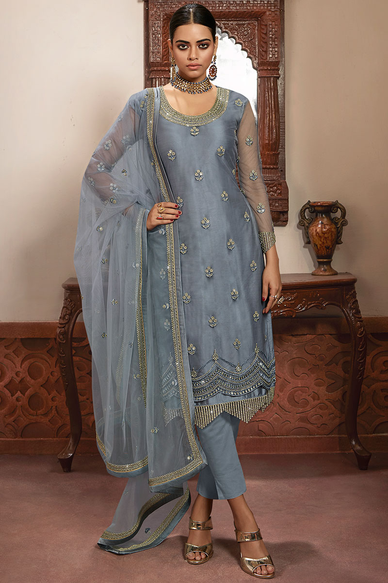 Dusty blue pantsuit best sale
