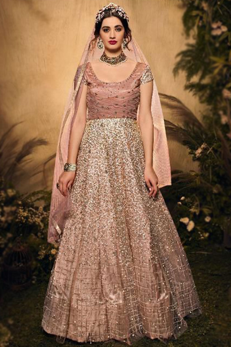 Net Embroidered Dusty Peach Lehenga