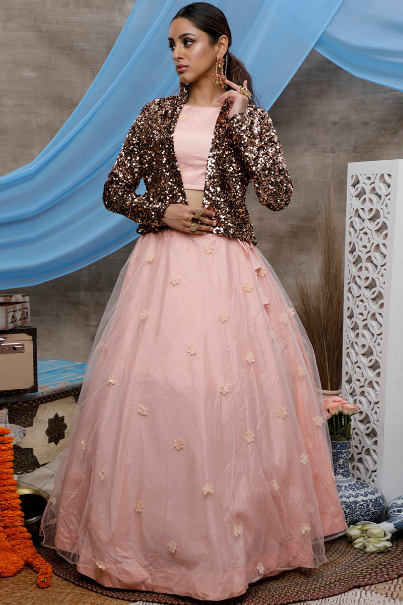 Buy Net Lehenga Choli With Jacket In Light Pink Color Online LLCV01721 Andaaz Fashion