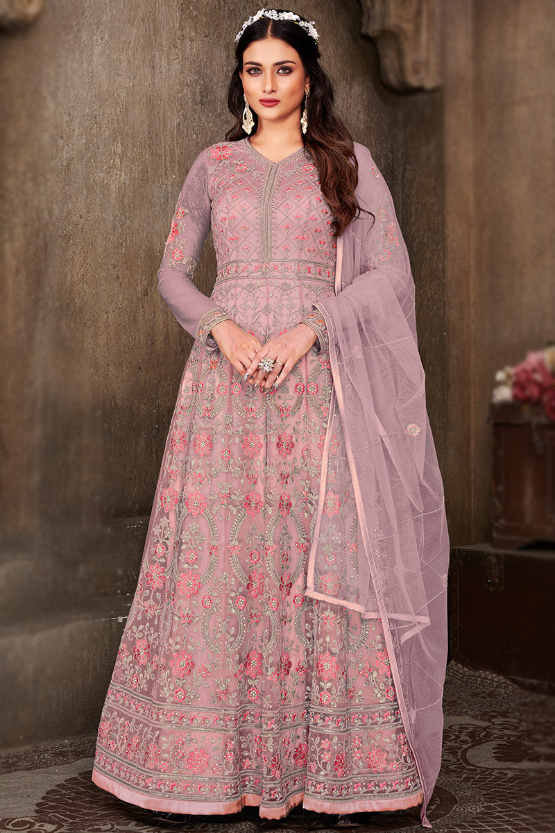 Pink net abaya style anarkali suit hotsell