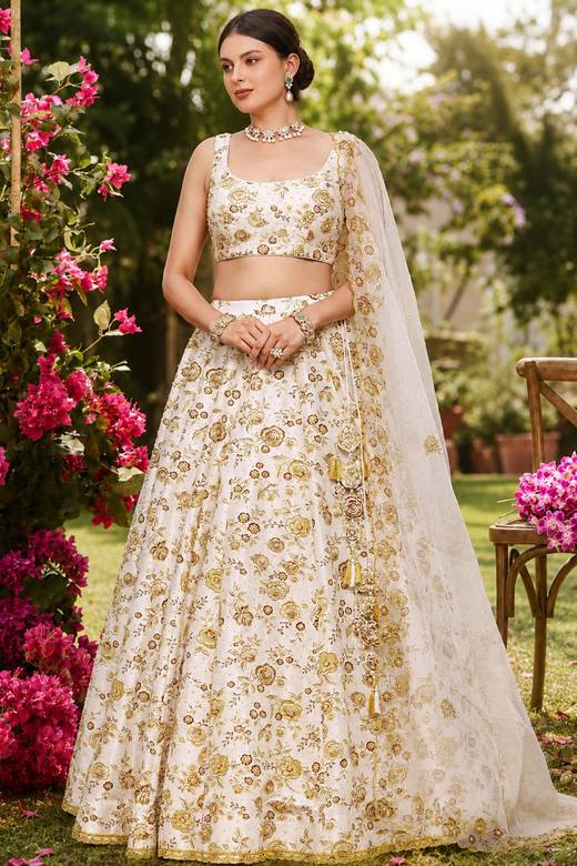 lehenga dress silk Multicolor Banarasi Embroidered Bridal Choli a crepe silk bottom with santoon inner Lehenga Choli | Designer Bridal