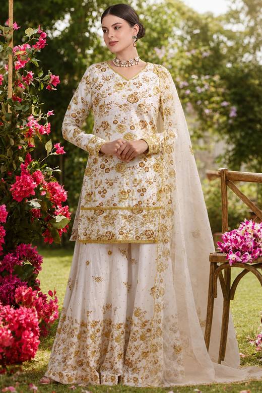 dress with sharara for Party Rama Top Fabric Pink Designer Embroidered Floral Gown