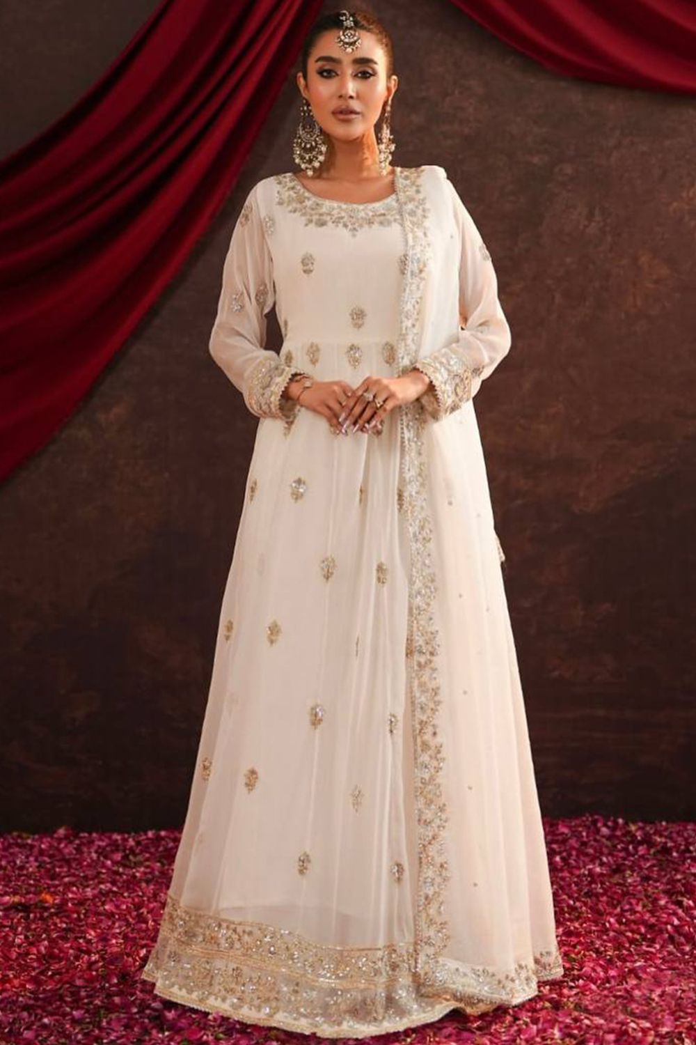 Off White Georgette A Line Anarkali Suit With Sequins Work