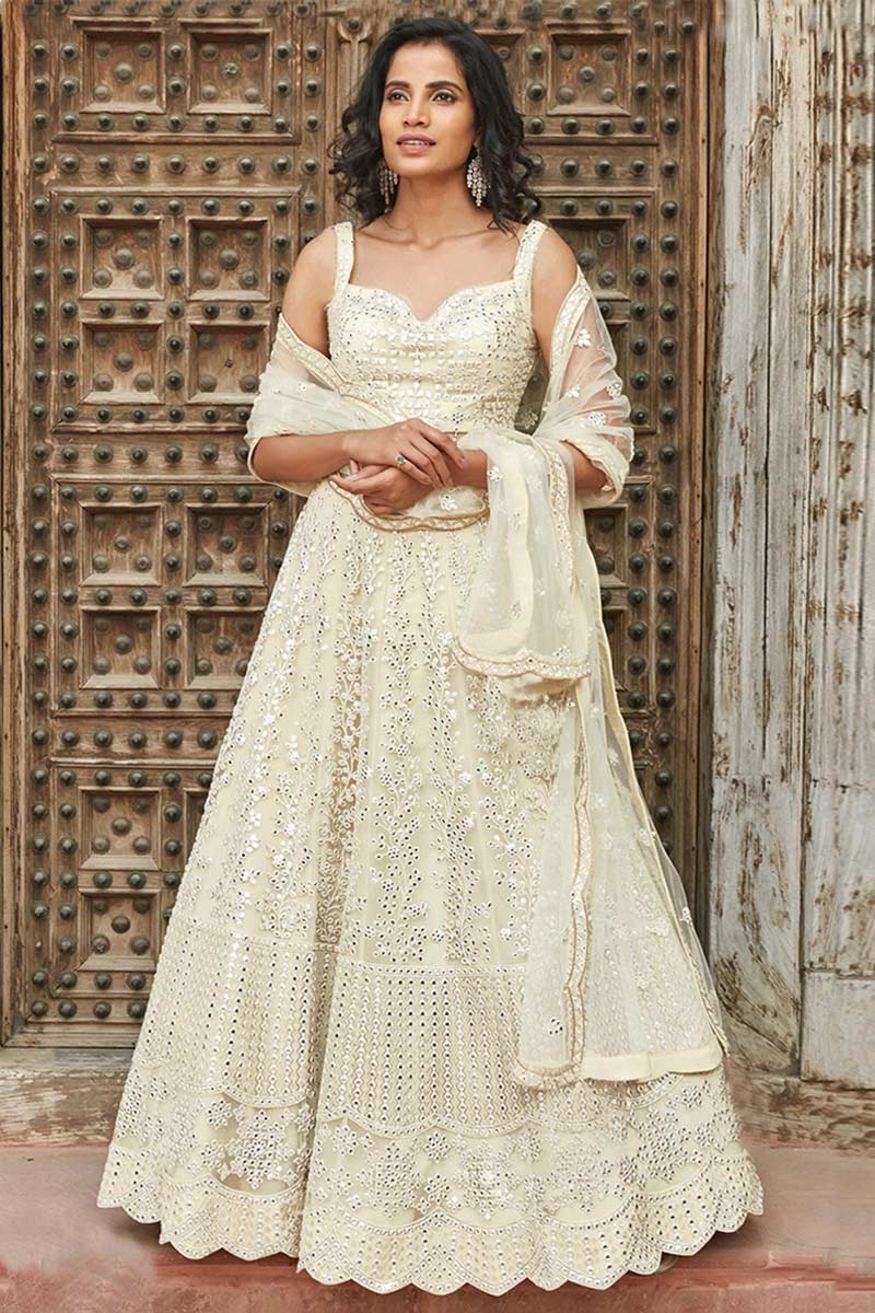Order Online Off White Lehenga with Resham LLCV09605