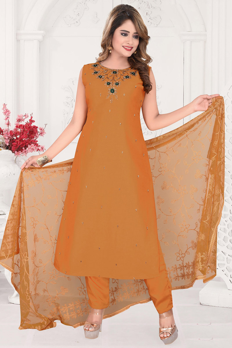orange trouser suit