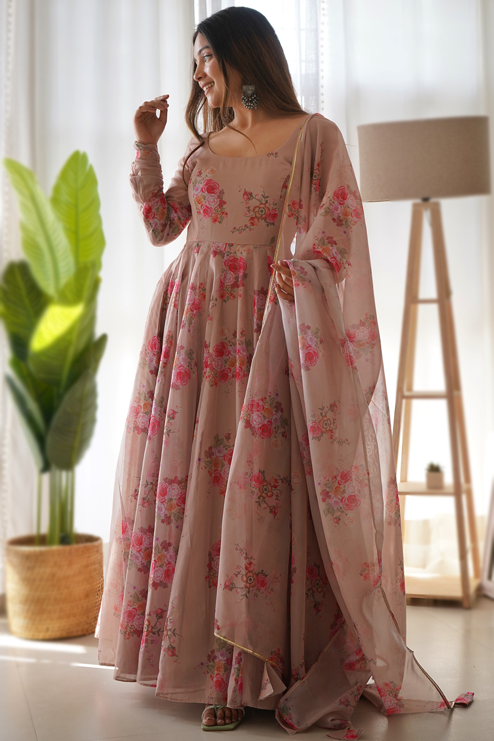 Floral Printed Organza A-line Wedding Dress Style NTWG3907, Ivory, 14 Rainie