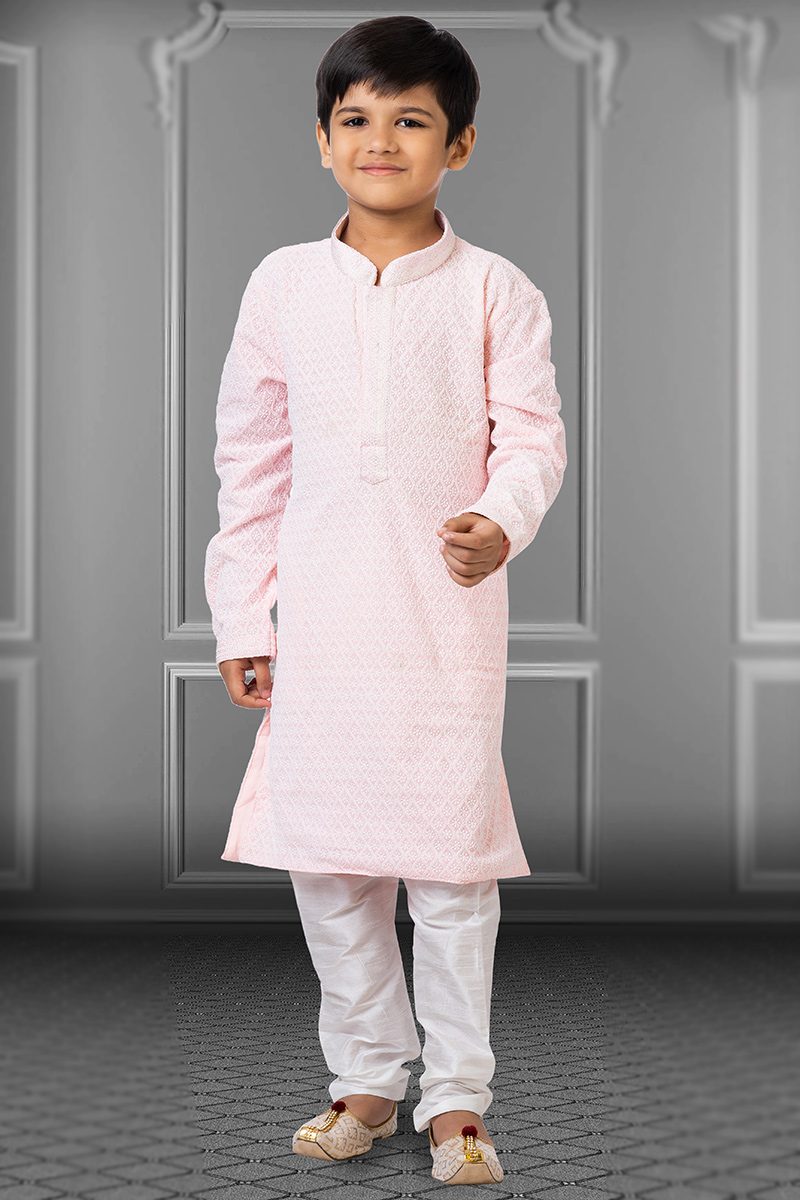 Online Fashion Shopping Boy's Kurta Churidar in Pale Pink With