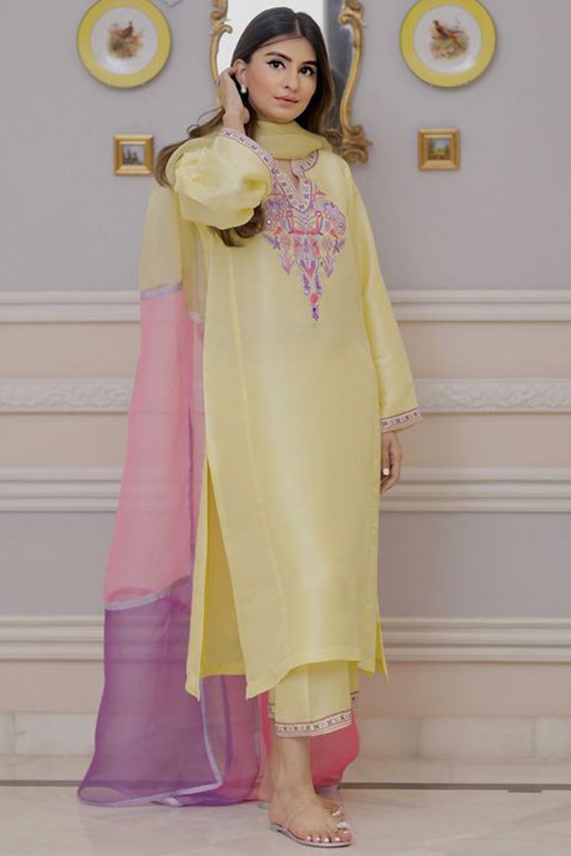 Buy Designer Yellow Stylish Straight Pant Suit For Party