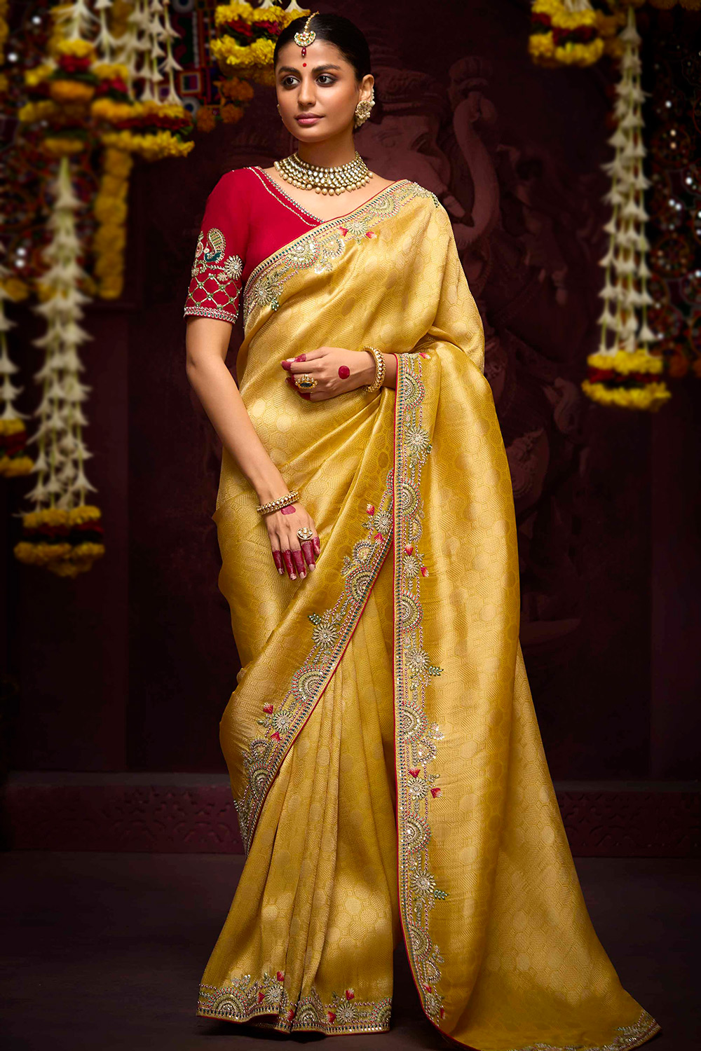 Pale Yellow Silk Zari Embroidered Handloom Saree |SARV185859