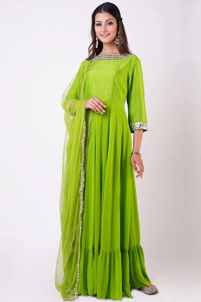 green emerald velvet dress Parrot Green Floral Printed Lehenga – Tirumala Designers main image 1