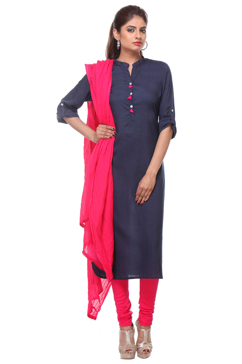Pastel Dark Blue Rayon Churidar Suit for Casual Wear LSTV137160