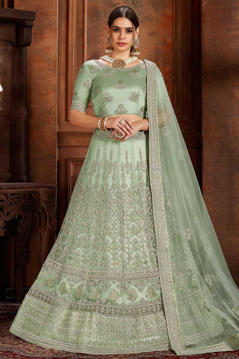 Buy Pastel Green Net Lehenga Choli With Gota Patti Work Online LLCV01288 Andaaz Fashion