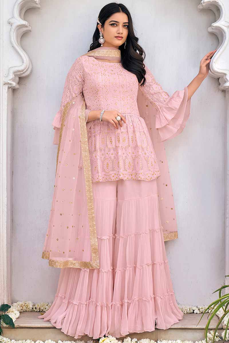 pastel pink sharara suit