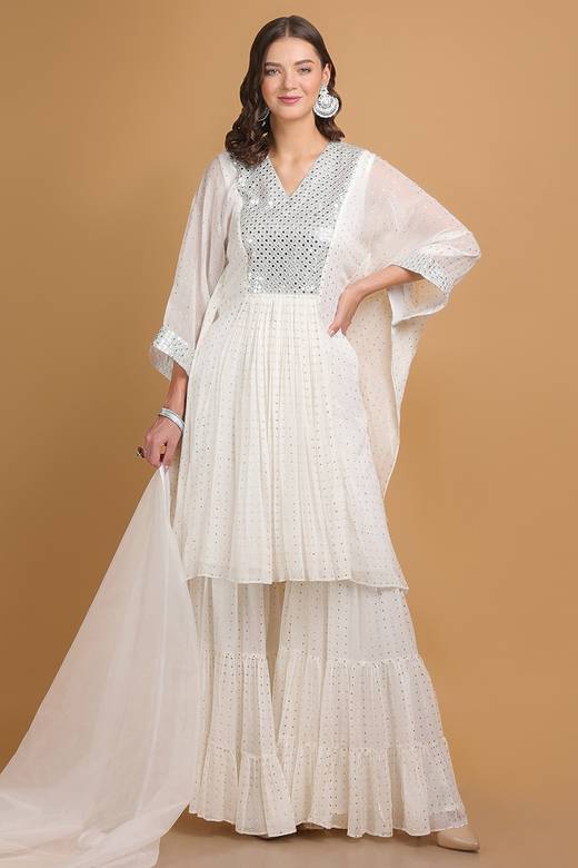 mirror work designer dresses Buy White Eid Online for Women in USA ⁣⁢مقاس المملكة المتحدة⁤⁣:12 Amoris T731 Asymmetrical Sleeveless Priority Halloween Styles Long frocks Kutch sindh mirror work
