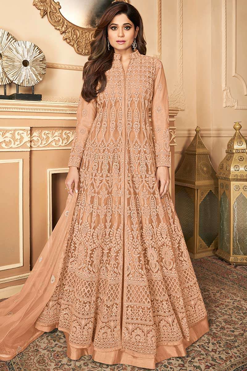 Fashionable Peach Anarkali Suit with Sequins work LSTV07987