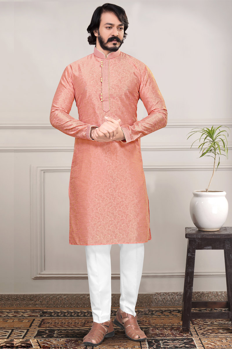 Buy Peach Pakistani Special Kurta Pajama For Eid Online MKPV0545