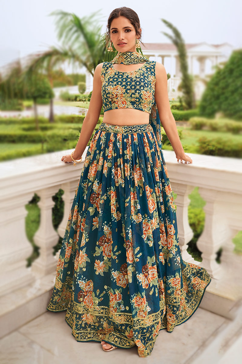 Lehenga Floral print lehenga factory with blouse and golden dupatta most trending lehenga choli