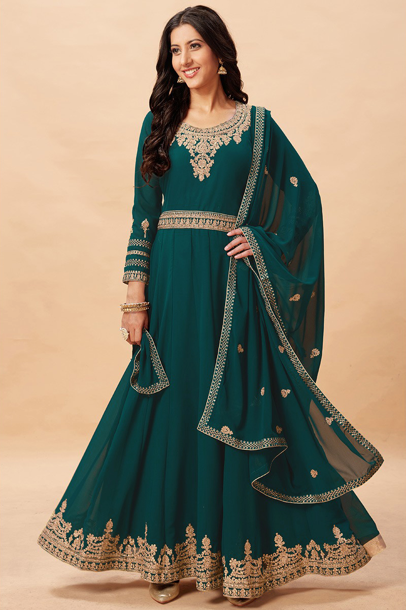 Dress Shops Online Peacock Blue Embroidered Anarkali LSTV120719 Dress Shops Online Peacock Blue Embroidered Anarkali LSTV120719