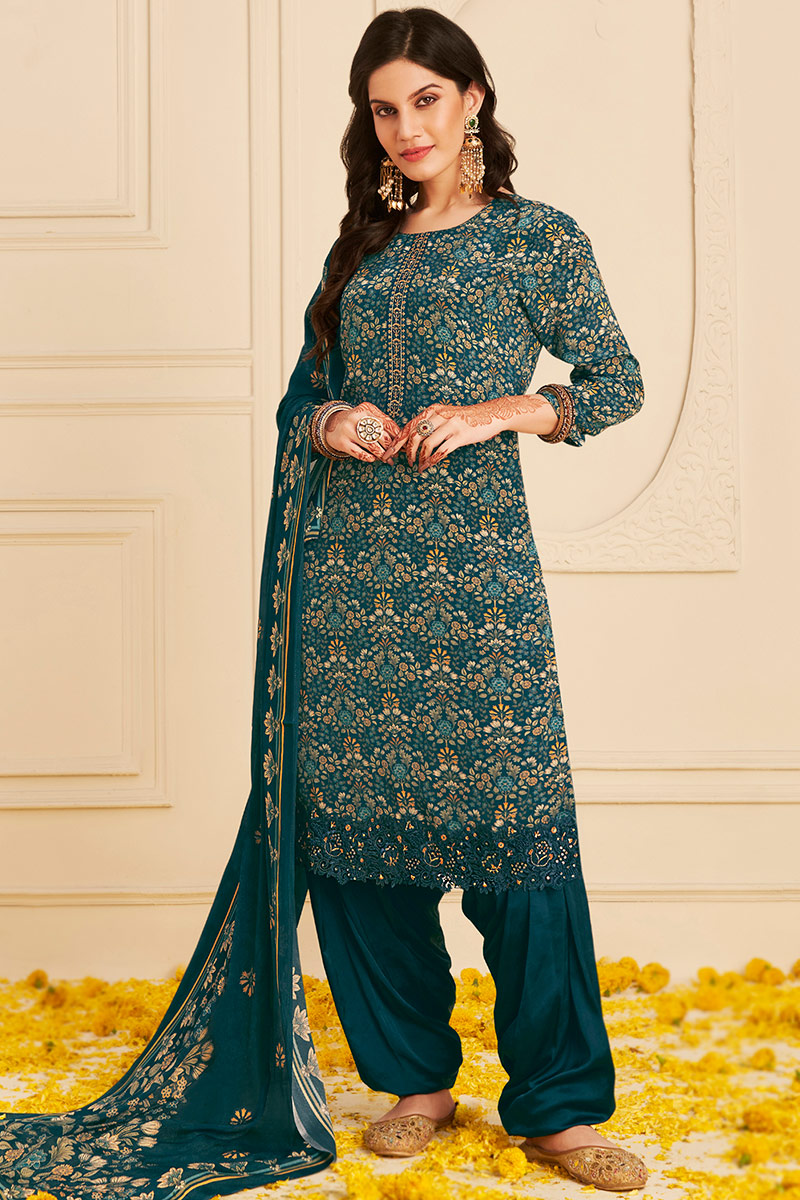 Peacock Green Printed Crepe Casual Wear Salwar Suit LSTV126622