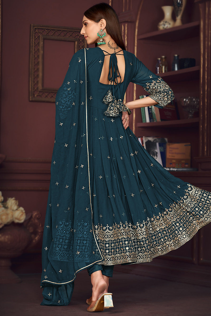 Peacock Green Zari Embroidered Anarkali Suit For Eid LSTV128655