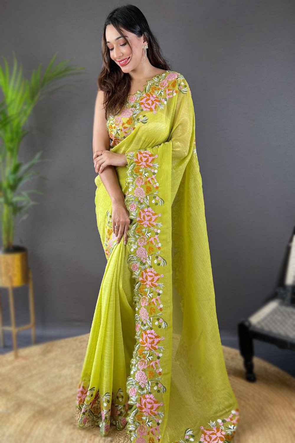 Handwoven Pear Green Silk Saree