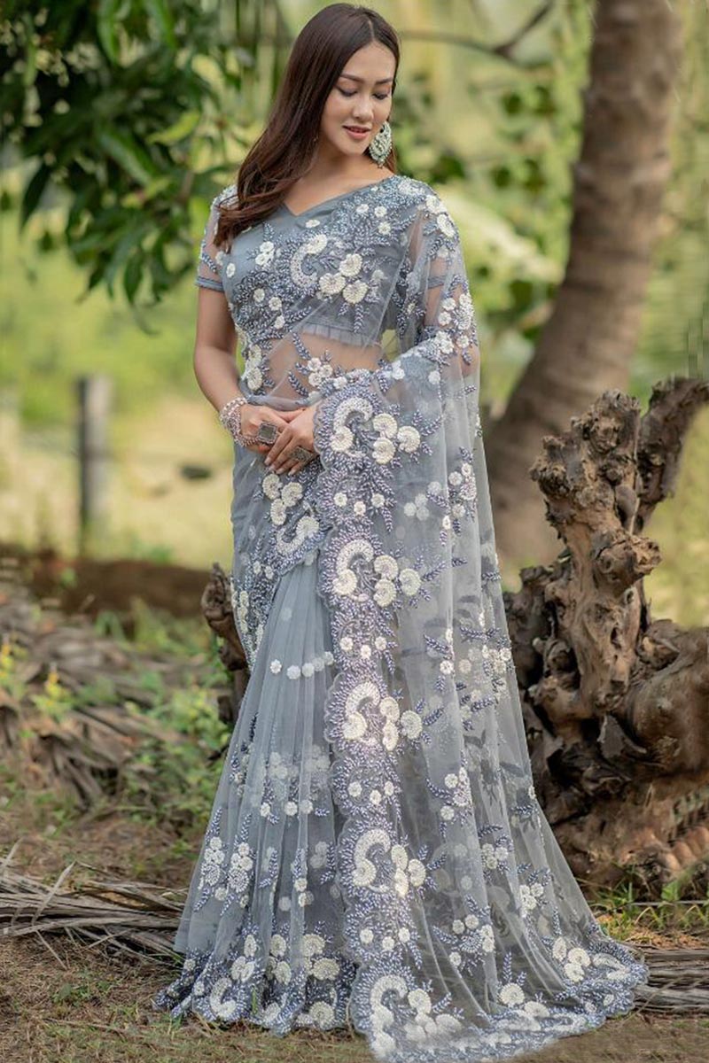 grey saree party wear