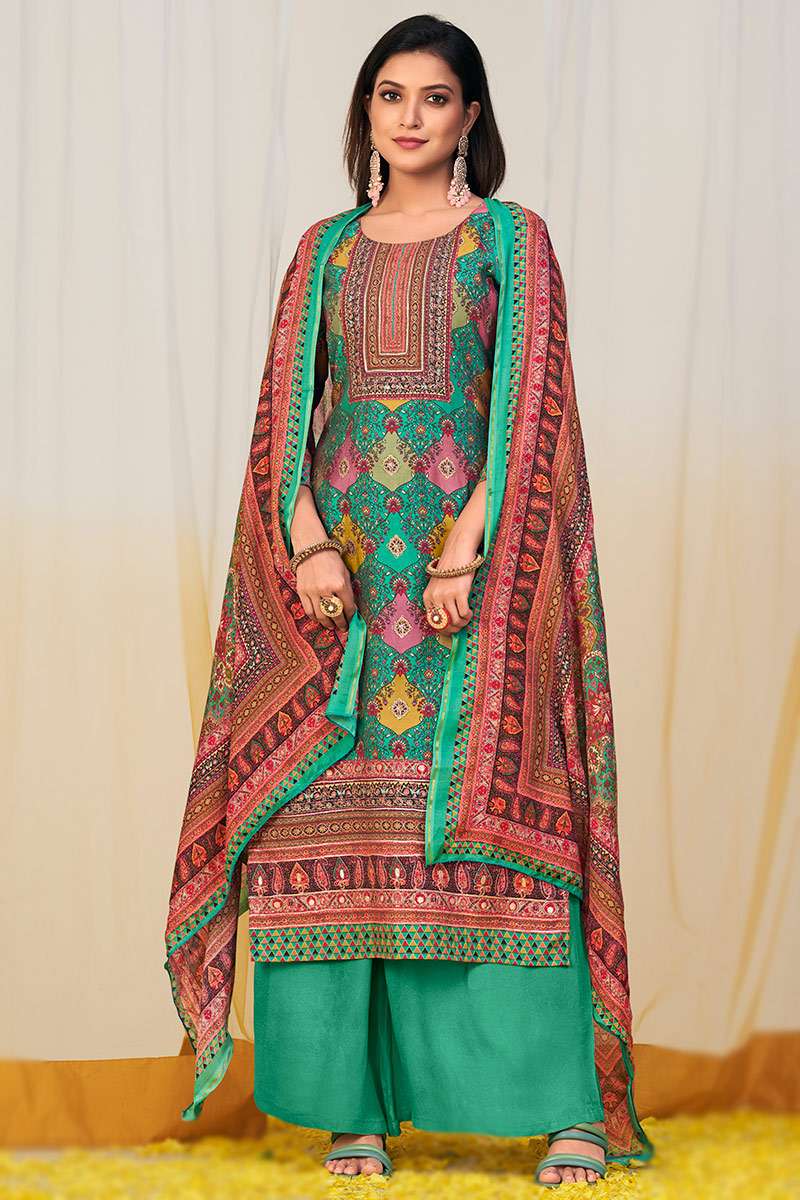 Mineral Green Pure Cotton Suit Palazzo