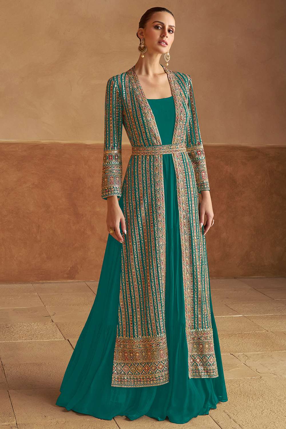 slim fit dress slacks Cross draped neck mini dress-Persian Green main image 0