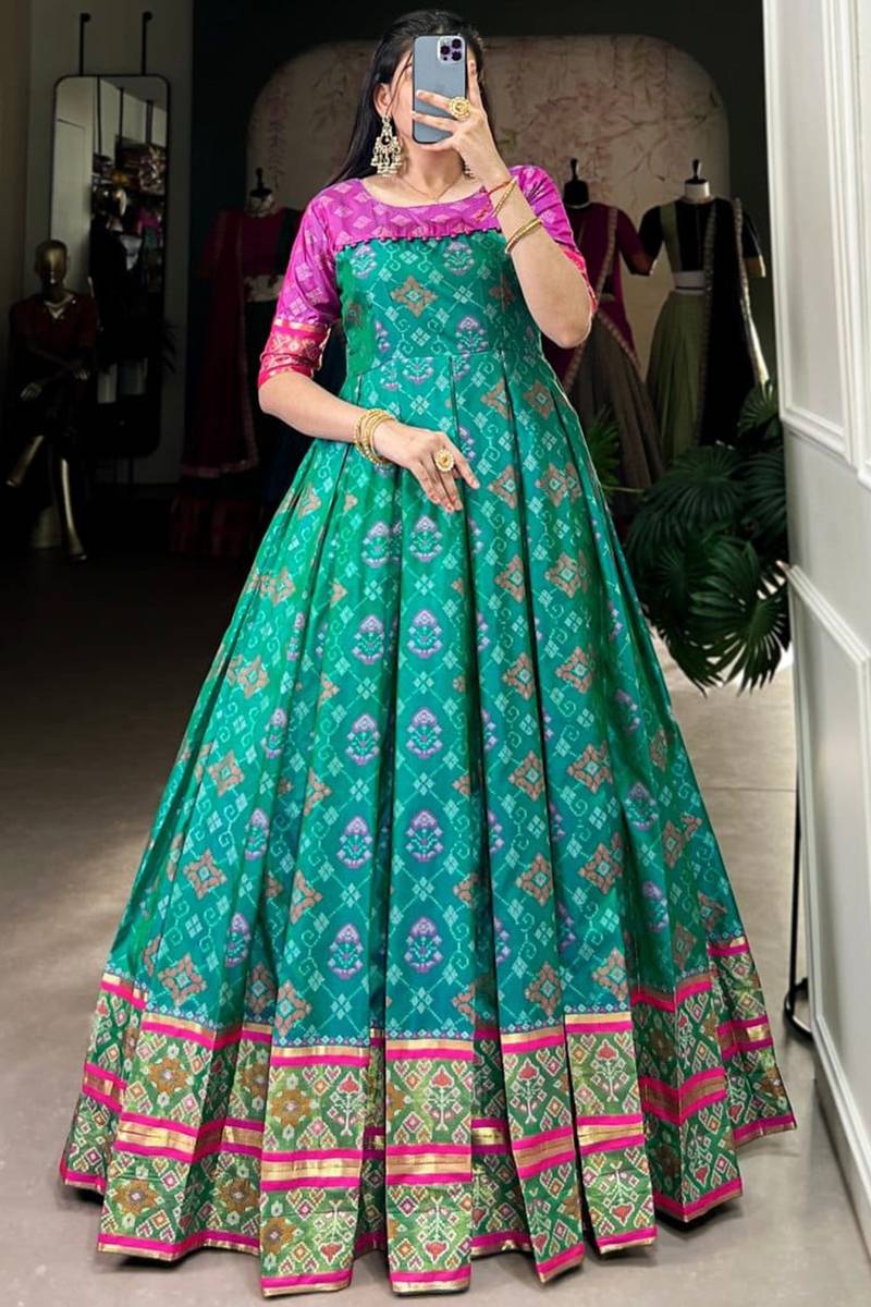 persian green dress Silk Blend Weaved Anarkali Gown LSTV135939 luxury fashion photography