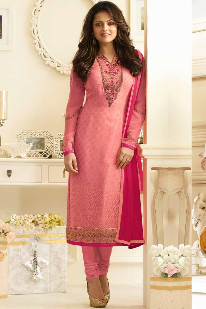 Buy Dress For Prom Silk Pink Churidar Suit Online LSTV01504