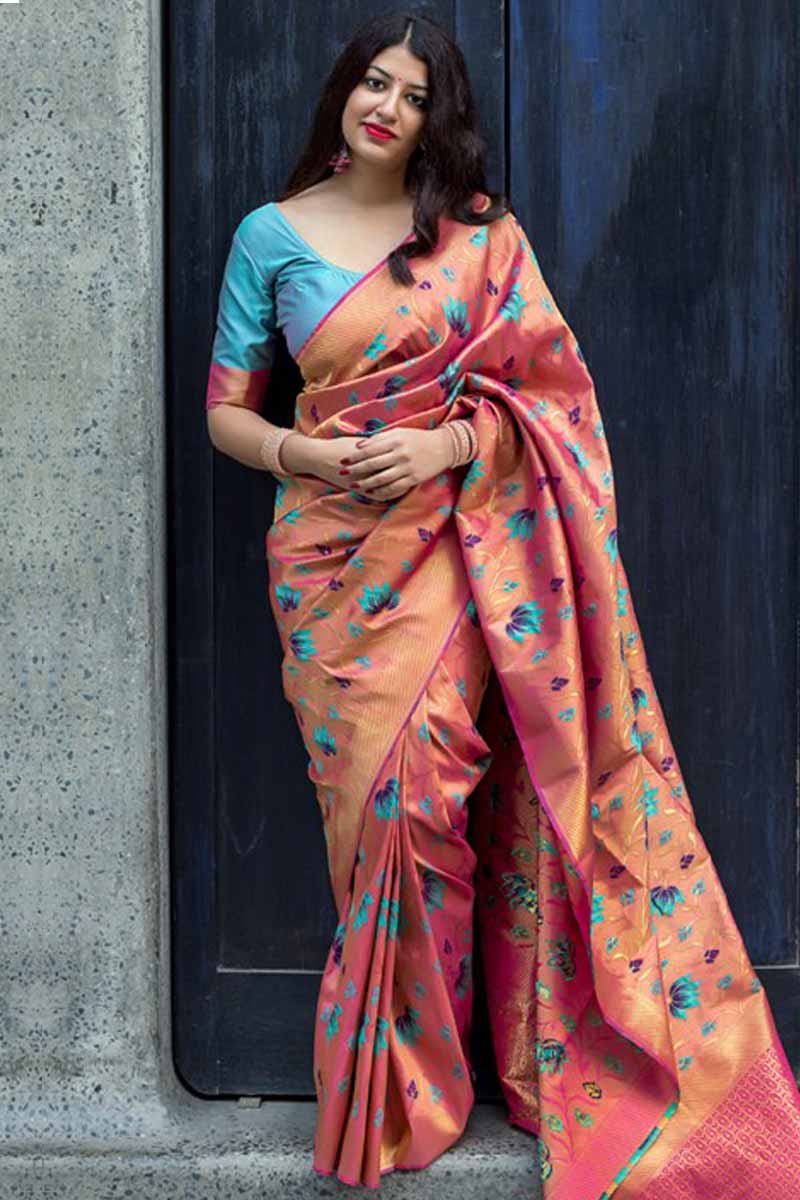 Pink Kanjivaram Silk Saree With Kanjivaram Silk Blouse