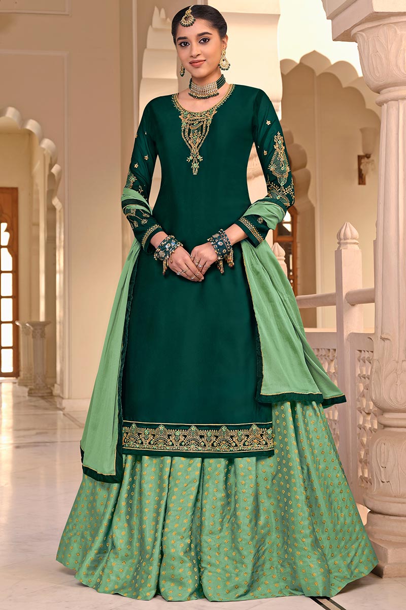 Impressive Green lehenga choli for women ready to wear, Banarasi silk(Jacquard) With Weaving Zari Work lehenga choli for women top sangeet