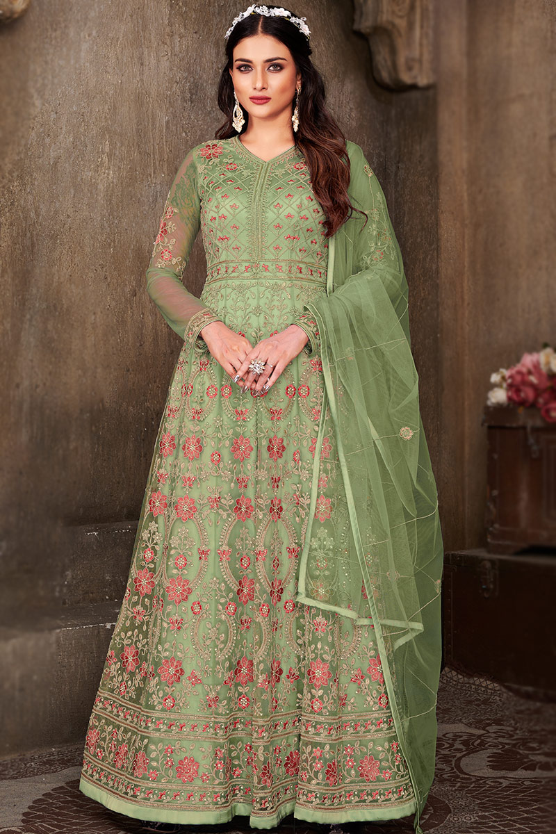Net Pistachio Green Anarkali Suit LSTV122276 Net Pistachio Green Anarkali Suit LSTV122276