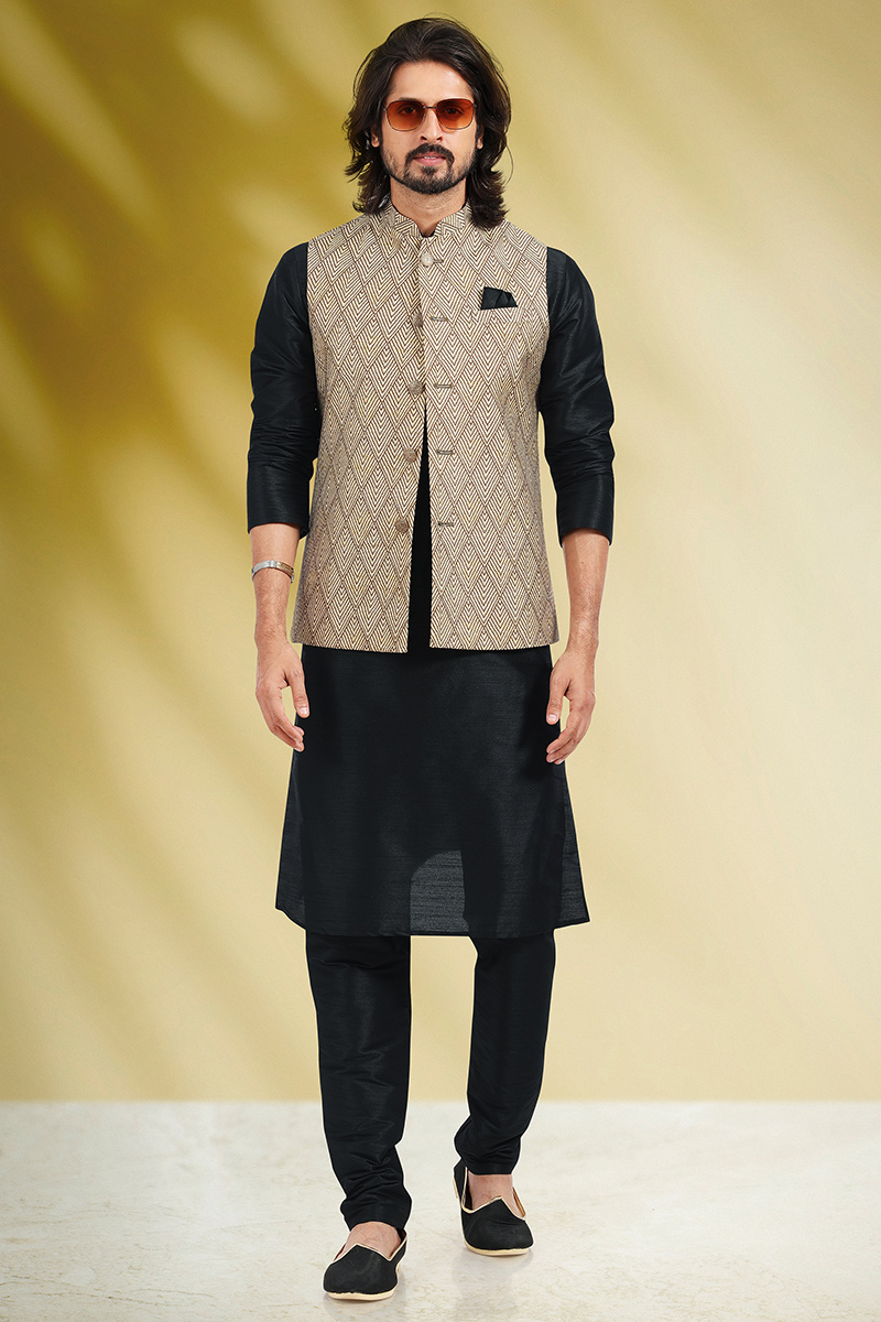 Black kurta and waistcoat hotsell