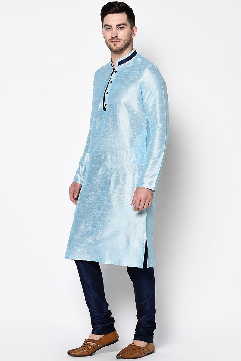 Fashion Wear Powder Blue Plain Men Kurta Churidar MKPA01307