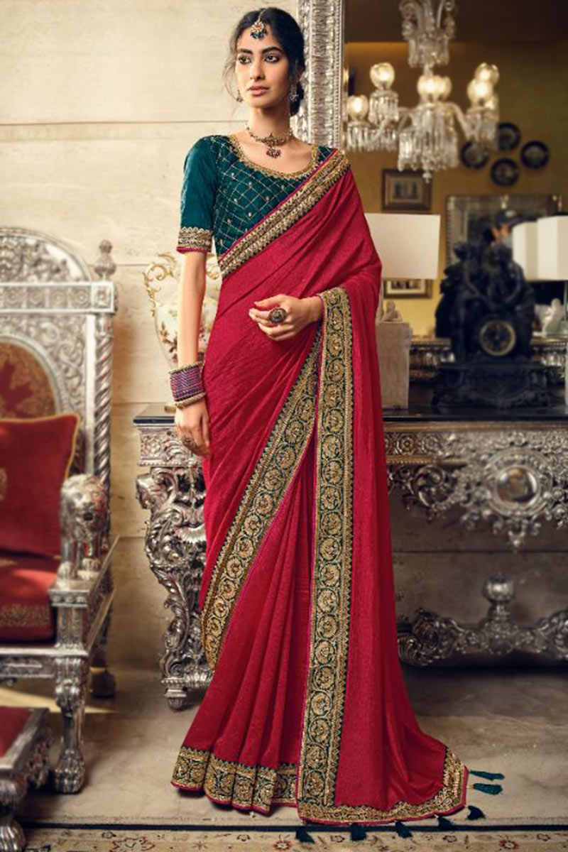 plain soft silk red saree sarv126400 1