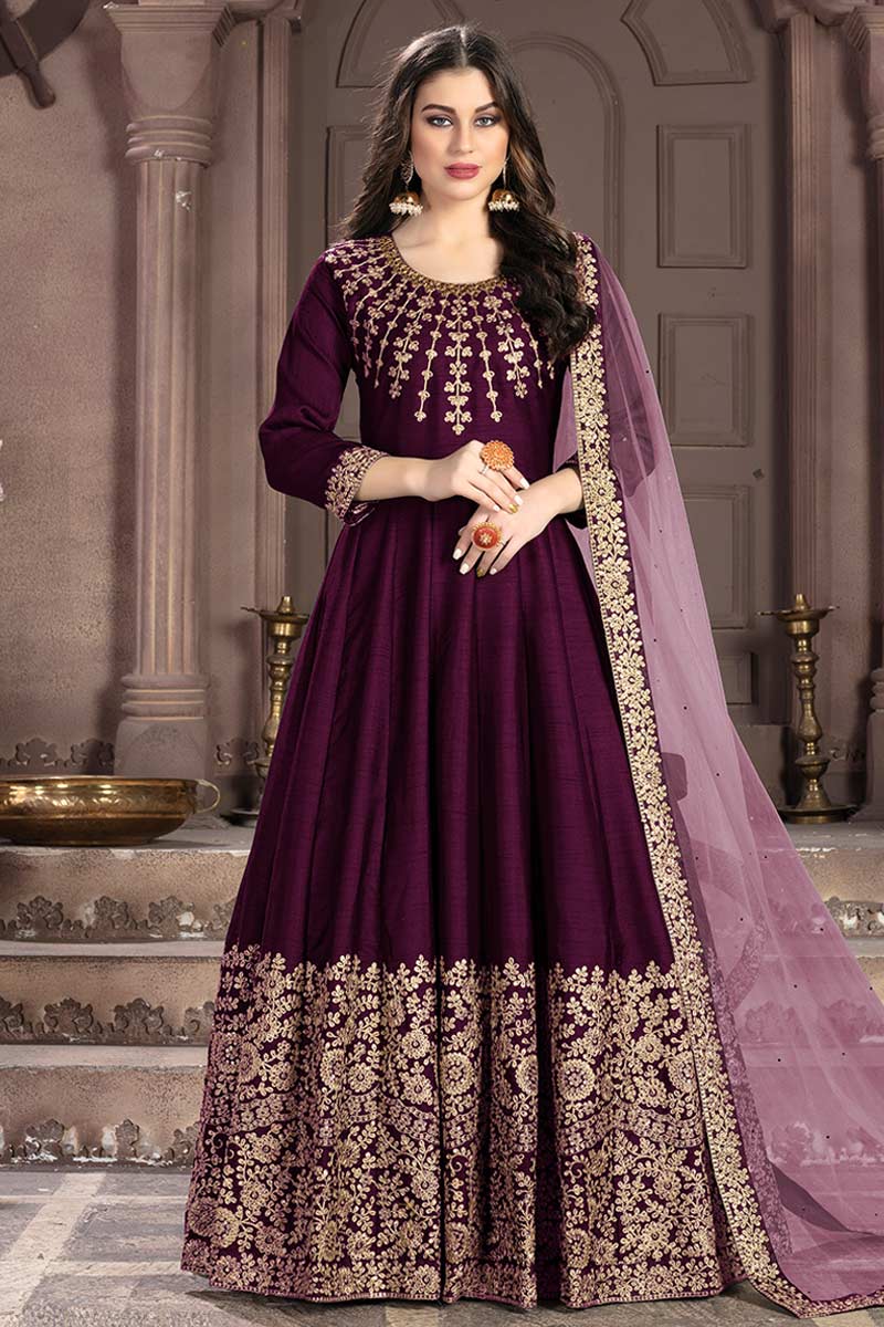 Buy Plum Purple Banglori Silk Wedding ...